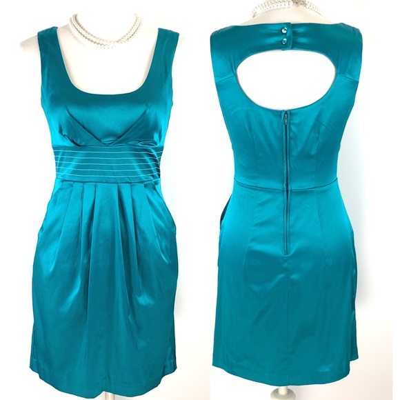 Speechless Aqua Open Back Silky Retro Prom Mini Dress size 5 Juniors X-Small - Picture 1 of 15